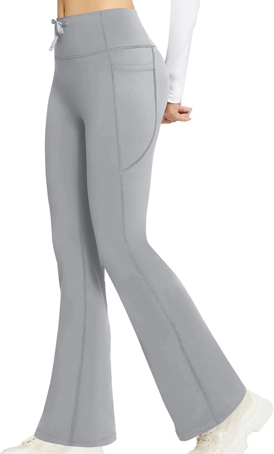 Women's High Waist Flare Yoga Pants Soft Tummy Control Bootcut Leggings Casual Workout Gym Pants with Side Pockets