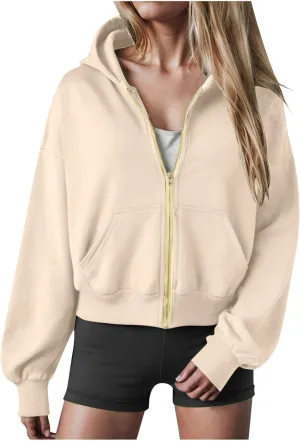 Womens Hoodies Zip Up Cropped Sweatshirts Jackets Casual Comfy Gym Tops Fall Outfits Winter Clothes 2024