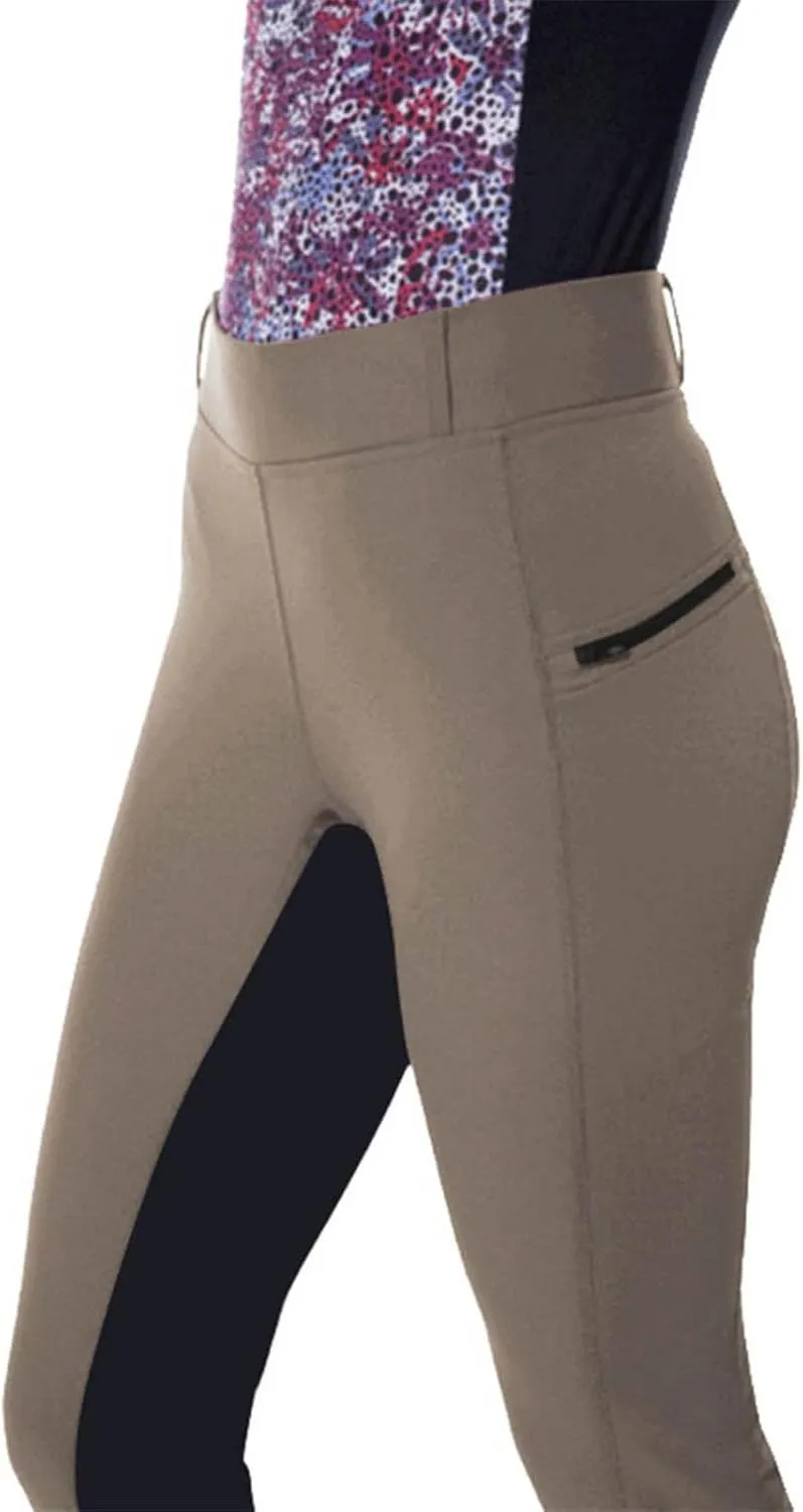 Women's Horse Riding Pants with Zipper Pockets Knee-Patch Schooling Tights Equestrian Breeches Gym Leggings