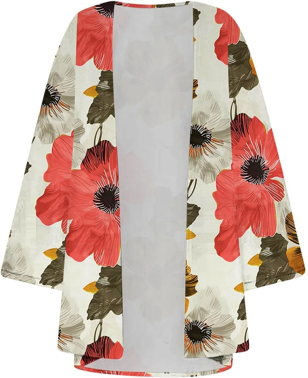 Women's Kimono Beach Cover Up Summer Chiffon Cardigan Lightweight HALF SLEEVE Loose Capes Floral Top Blouses (S-2Xl)