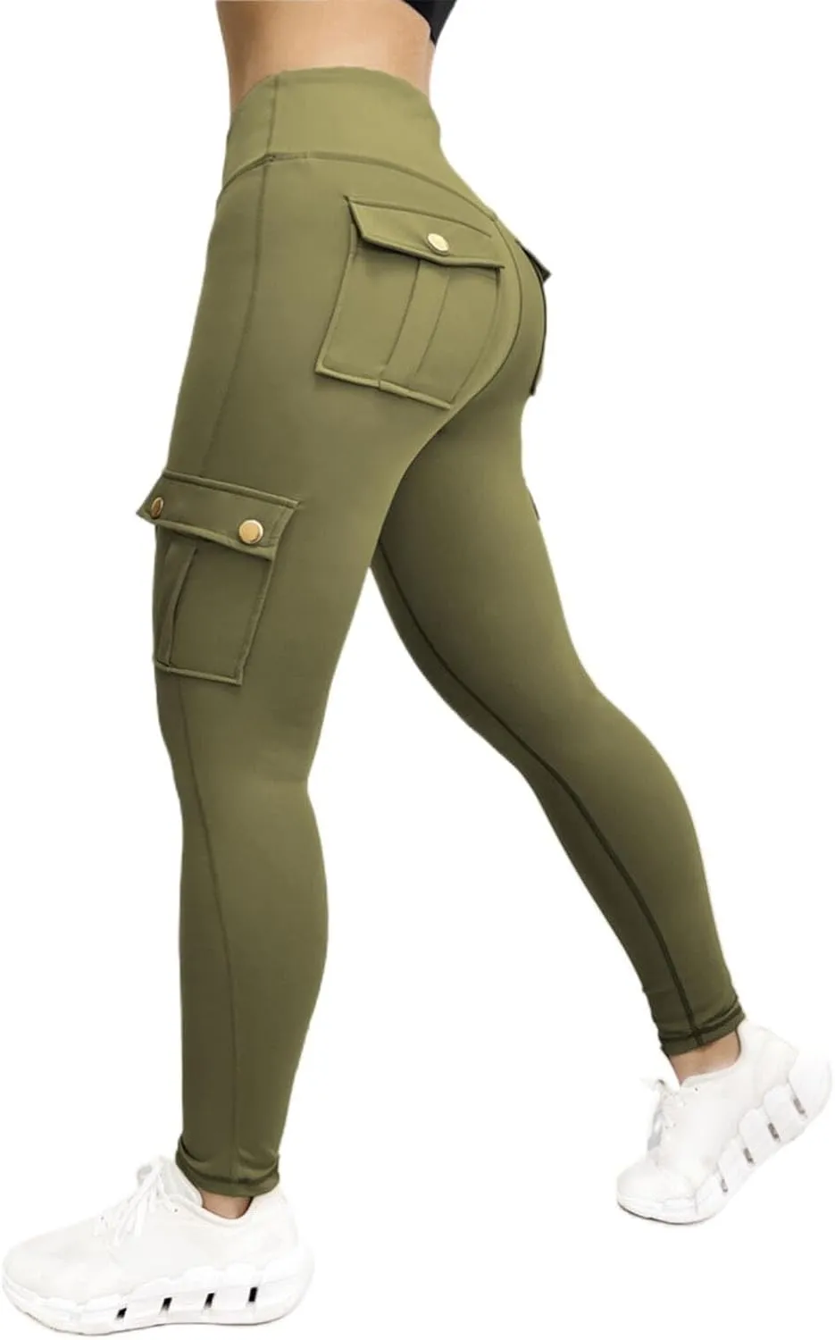 Womens Leggings with Cargo Pocket High Waist Tummy Control Yoga Pants Butt Lifting Cargo Leggings Workout Gym Pants