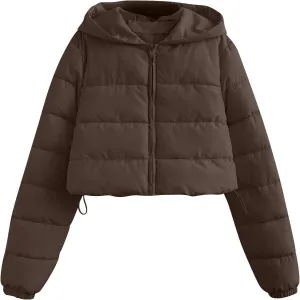 Women's Lightweight Quilted Jackets Winter Long Sleeve Cropped Puffer Down Jackets Fashion Short Hooded Padded Coats