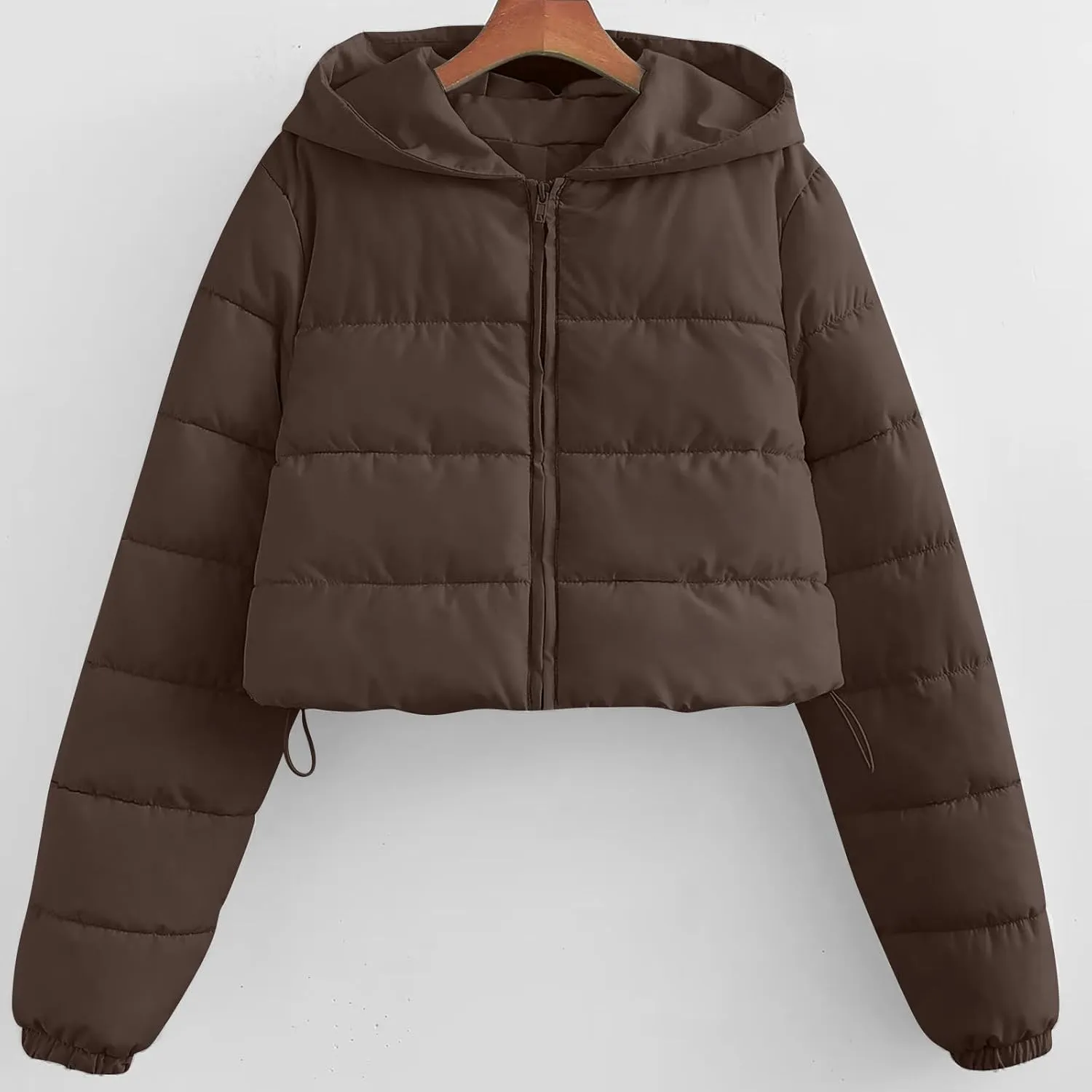 Women's Lightweight Quilted Jackets Winter Long Sleeve Cropped Puffer Down Jackets Fashion Short Hooded Padded Coats