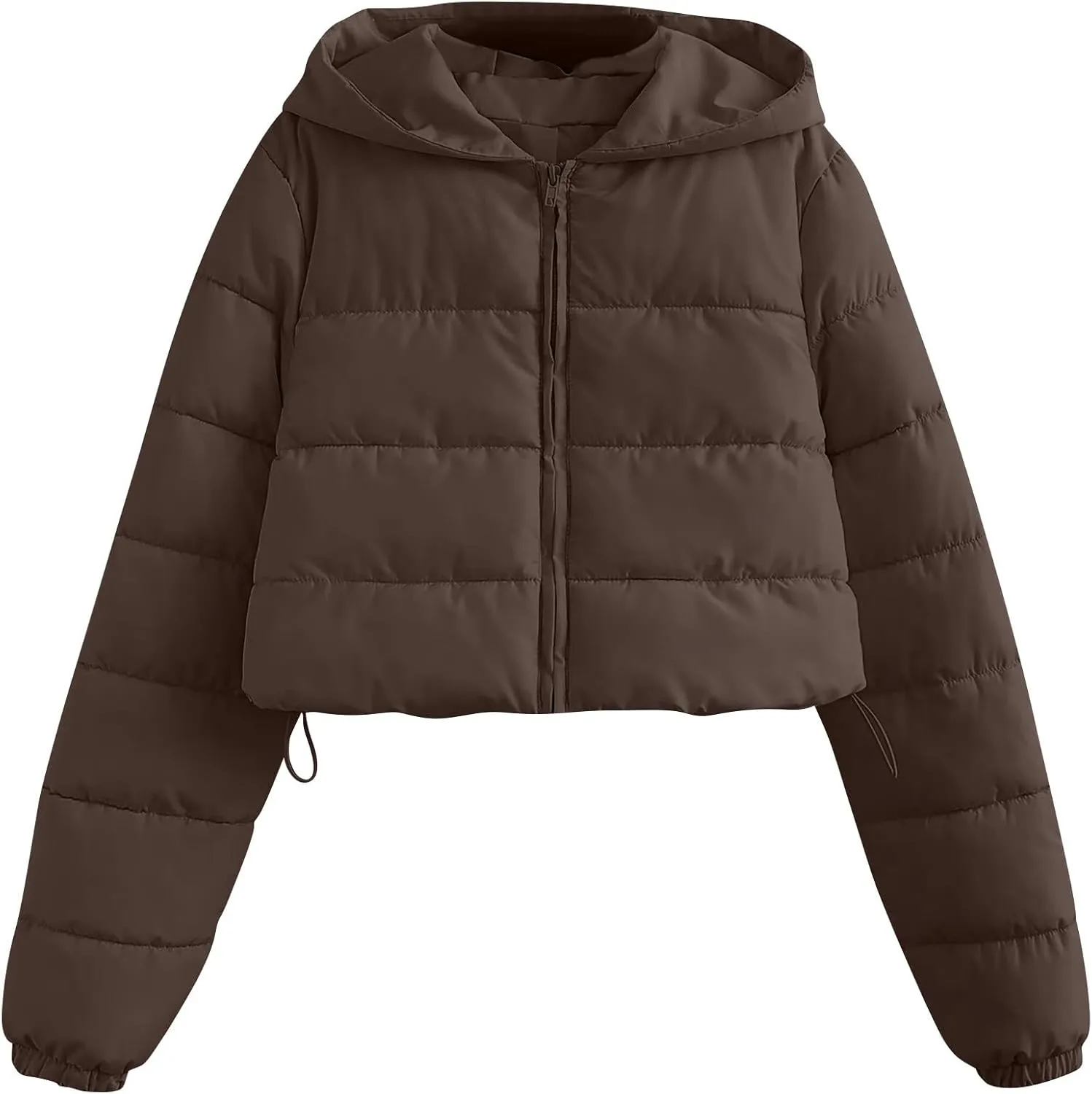 Women's Lightweight Quilted Jackets Winter Long Sleeve Cropped Puffer Down Jackets Fashion Short Hooded Padded Coats
