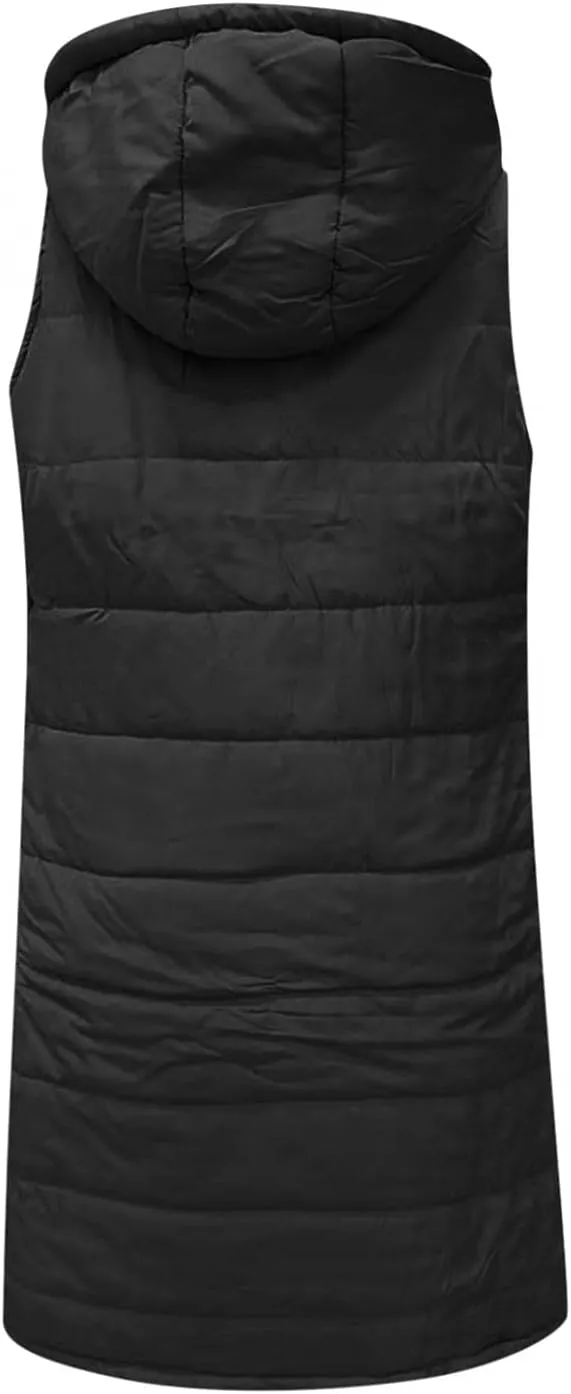 Women's Long Puffer Vest Jacket Full Zipper Sleeveless Quilted Down Coat Thickened Warm Windbreakers Outerwear Tops