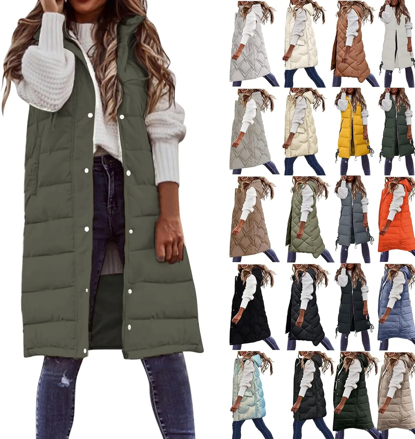 Womens Long Vest Puffer Sleveless Hoodies Quilted Vest Oversized Outdoor Puffer Down Coat Thickened Winter Warm Jacket