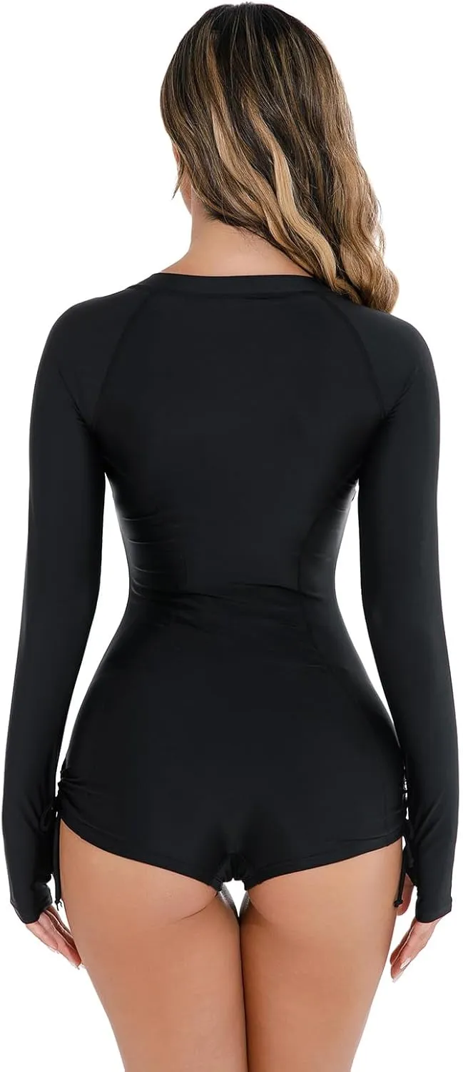 Women's One Piece Rashguard Floral Surfing Swimsuits Swim Rash Guard Boyleg Bathing Suit UV Protection Swimwear