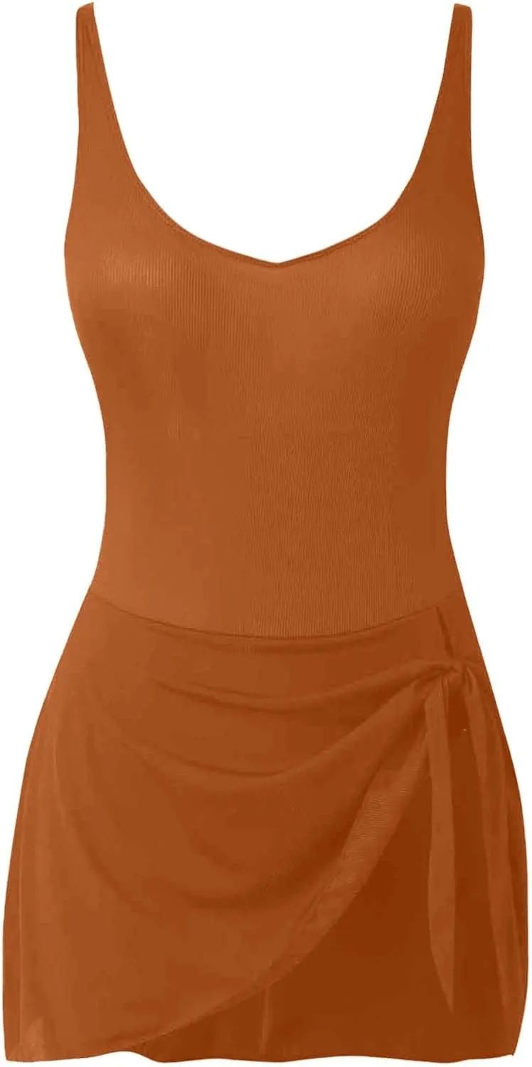 Womens One Piece Swimsuit Tummy Control Swim Dress 2025 Summer Beach Bathing Suit Wraps Sarong Swimwear