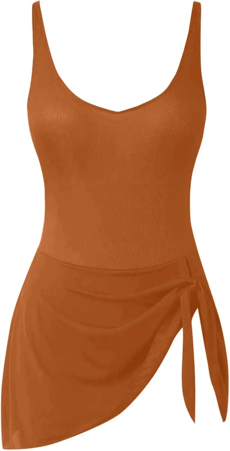 Womens One Piece Swimsuit Tummy Control Swim Dress 2025 Summer Beach Bathing Suit Wraps Sarong Swimwear