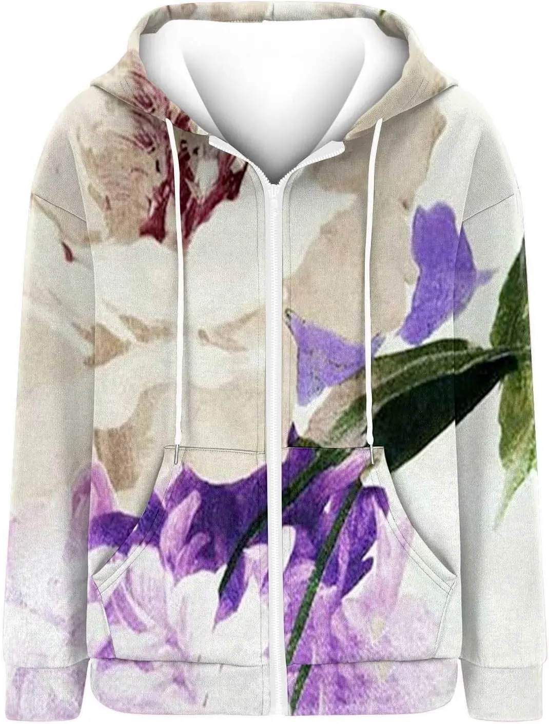 Women's Oversized Hoodies Sweatshirts Casual Full Zip Up Long Sleeve Floral Hooded Jackets 2024 Fall Fashion Outfits