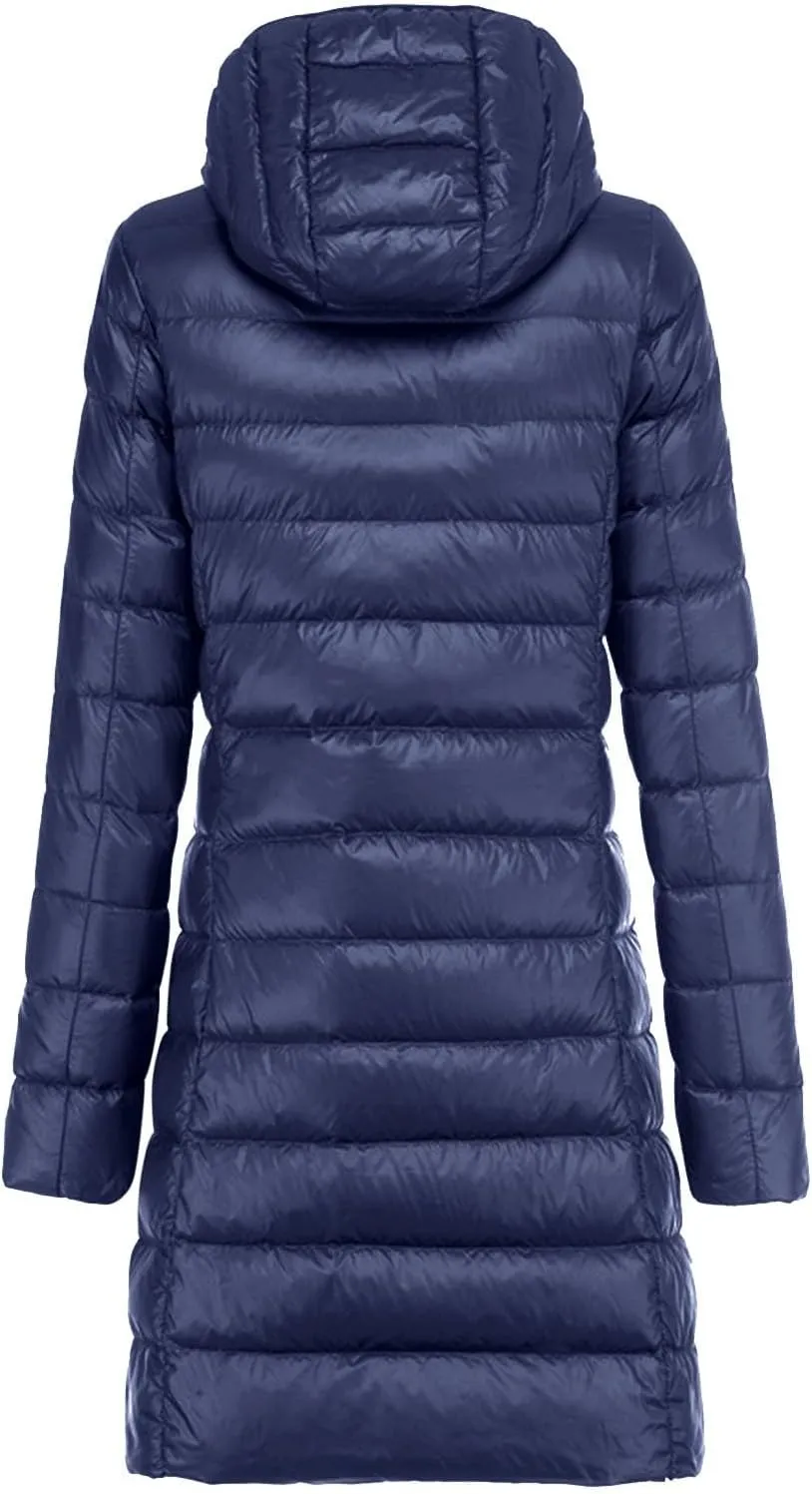Women's Packable Lightweight Long Down Jacket Casual Solid Color Long Sleeve Windproof Warm Winter Parkas for Women