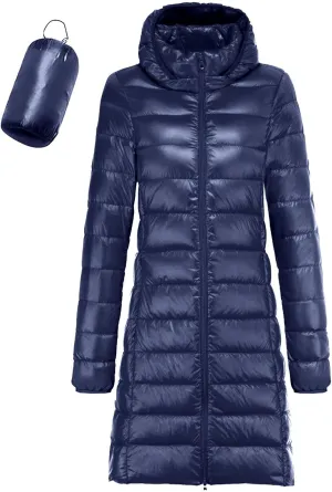 Women's Packable Lightweight Long Down Jacket Casual Solid Color Long Sleeve Windproof Warm Winter Parkas for Women