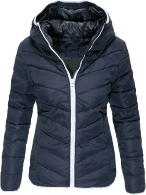 Womens Packable Puffer Jacket Lightweight Hooded Zip Up Quilted Coat Casual Long Sleeve Overcoat Winter Outing Coats