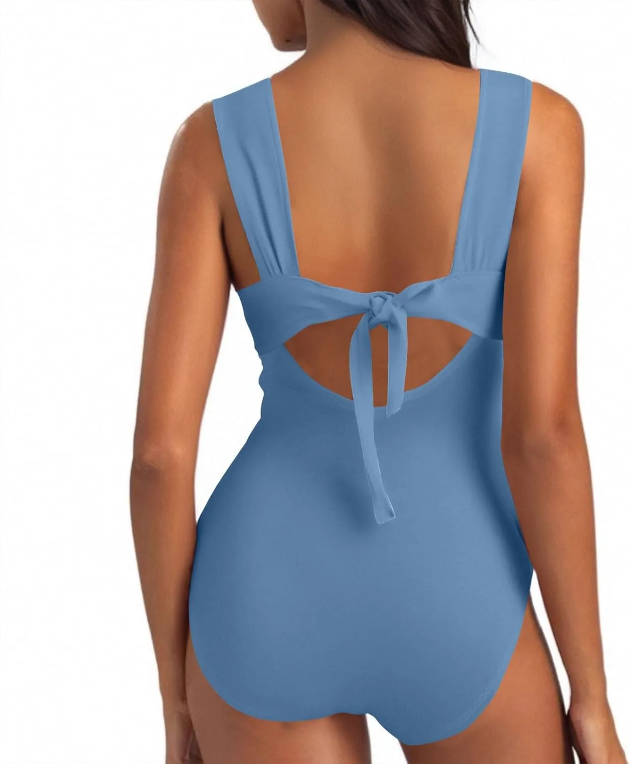 Womens Sexy Cut Out Tummy Control Swimsuit Backless Lace-Up Solid Color One Piece Bathing Suit Vacation Swimwear