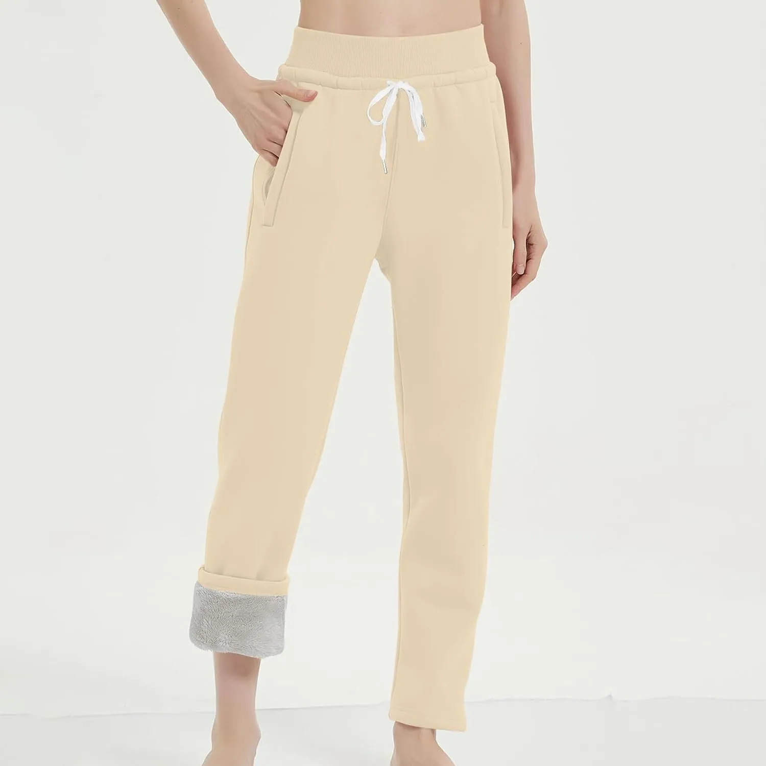 Womens Sherpa Lined Athletic Sweatpants Thermal Winter Warm Jogger Pants Fleece Lined Sweatpants with Pockets