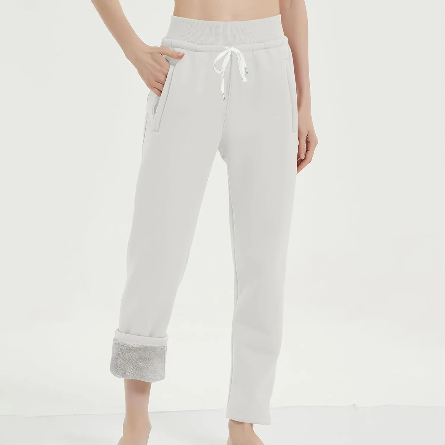 Womens Sherpa Lined Athletic Sweatpants Thermal Winter Warm Jogger Pants Fleece Lined Sweatpants with Pockets