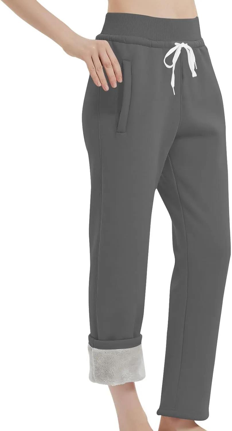 Womens Sherpa Lined Athletic Sweatpants Thermal Winter Warm Jogger Pants Fleece Lined Sweatpants with Pockets