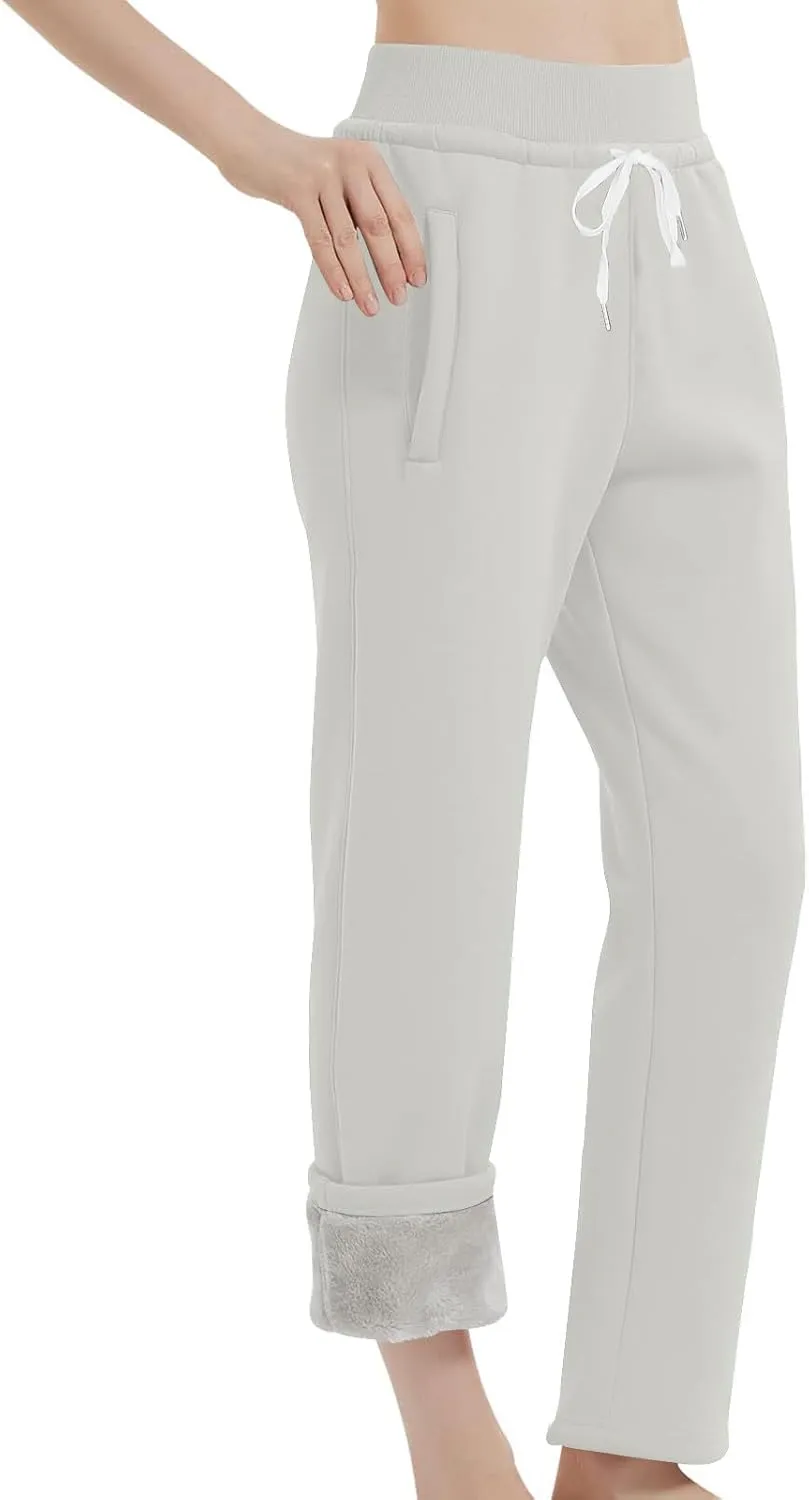 Womens Sherpa Lined Athletic Sweatpants Thermal Winter Warm Jogger Pants Fleece Lined Sweatpants with Pockets