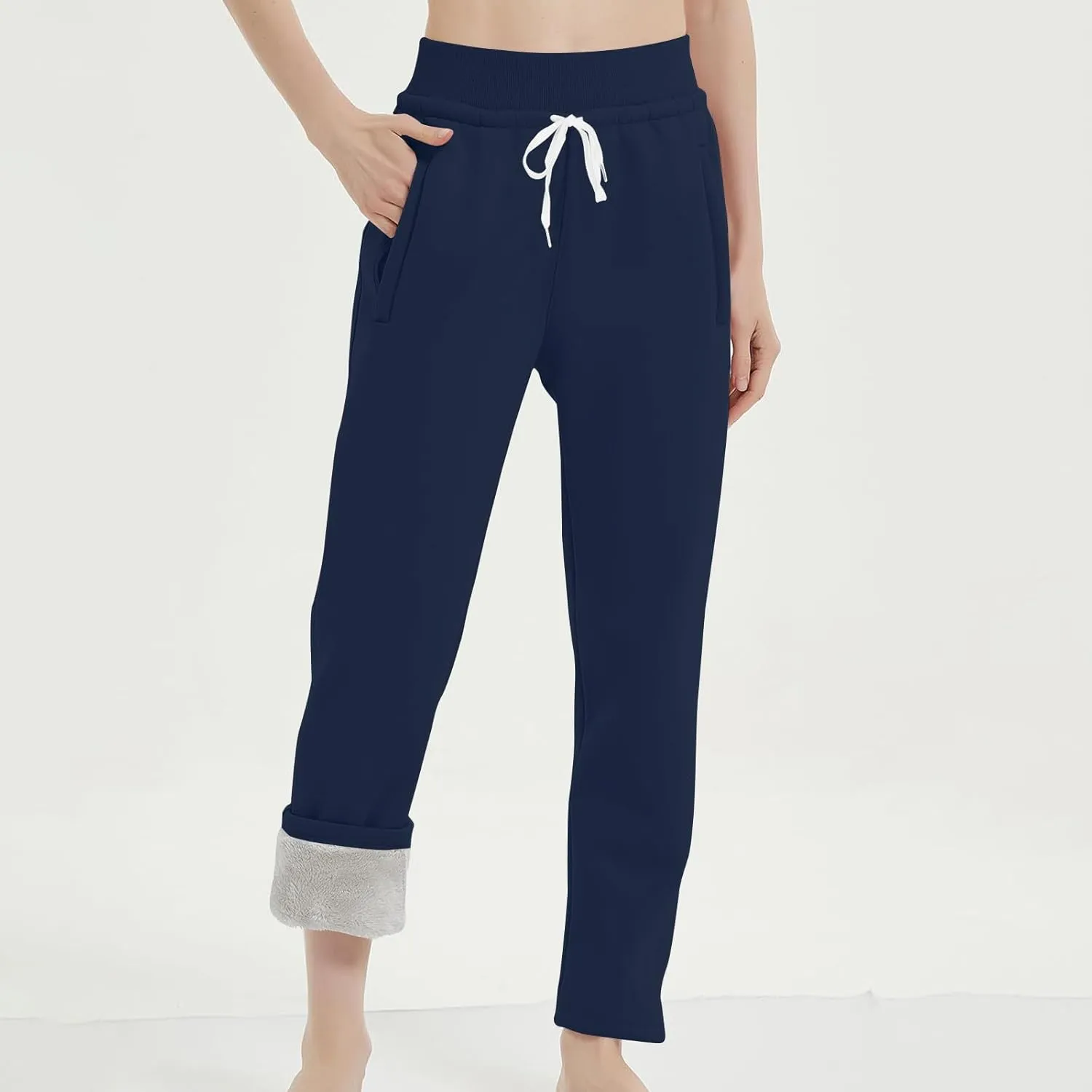 Womens Sherpa Lined Athletic Sweatpants Thermal Winter Warm Jogger Pants Fleece Lined Sweatpants with Pockets