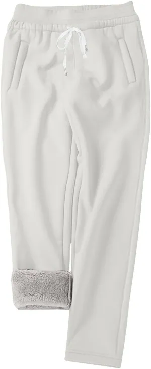 Womens Sherpa Lined Athletic Sweatpants Thermal Winter Warm Jogger Pants Fleece Lined Sweatpants with Pockets