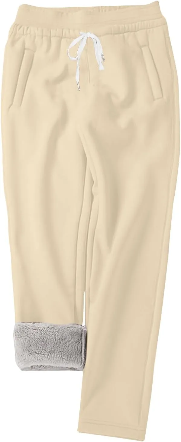 Womens Sherpa Lined Athletic Sweatpants Thermal Winter Warm Jogger Pants Fleece Lined Sweatpants with Pockets