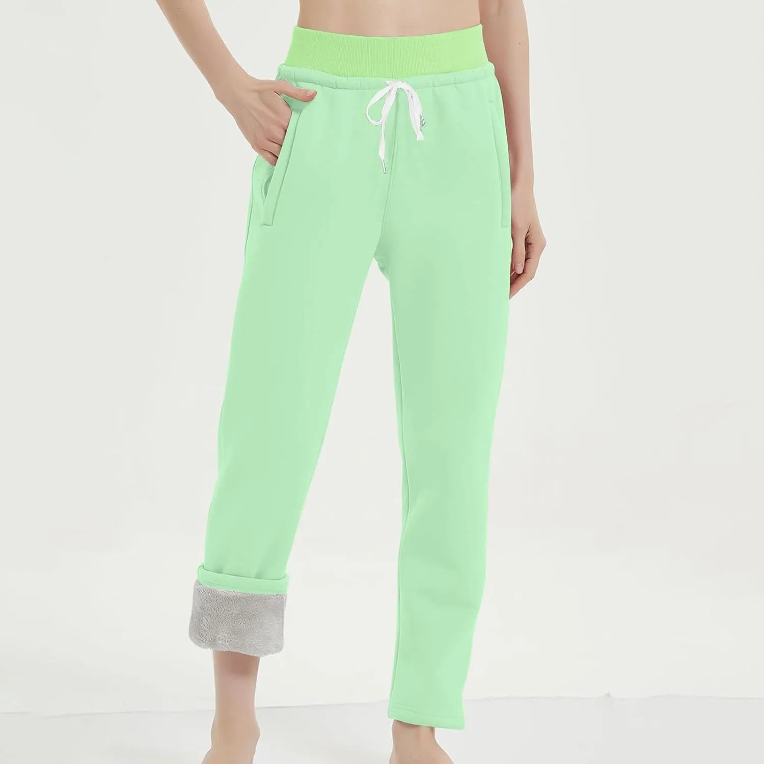 Womens Sherpa Lined Athletic Sweatpants Thermal Winter Warm Jogger Pants Fleece Lined Sweatpants with Pockets