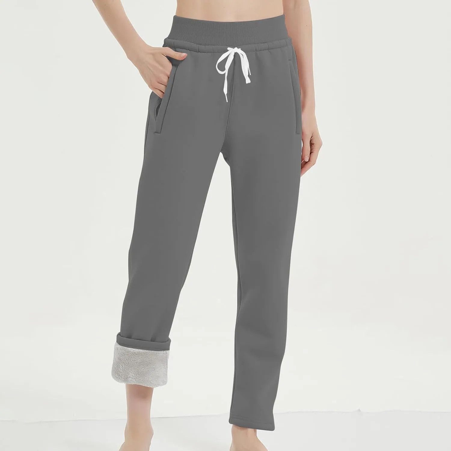 Womens Sherpa Lined Athletic Sweatpants Thermal Winter Warm Jogger Pants Fleece Lined Sweatpants with Pockets