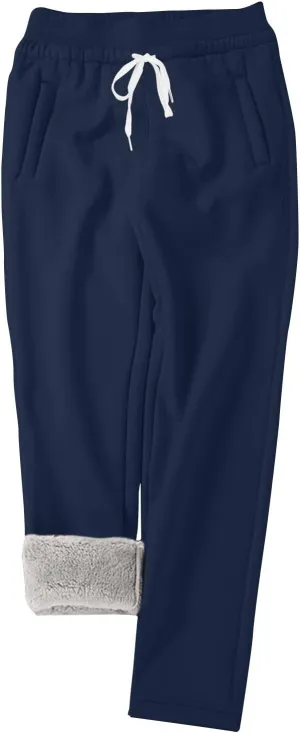 Womens Sherpa Lined Athletic Sweatpants Thermal Winter Warm Jogger Pants Fleece Lined Sweatpants with Pockets