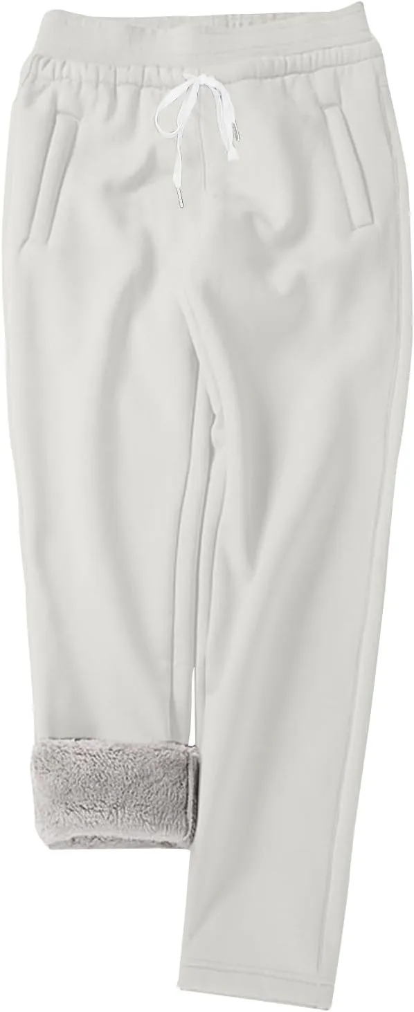 Womens Sherpa Lined Athletic Sweatpants Thermal Winter Warm Jogger Pants Fleece Lined Sweatpants with Pockets