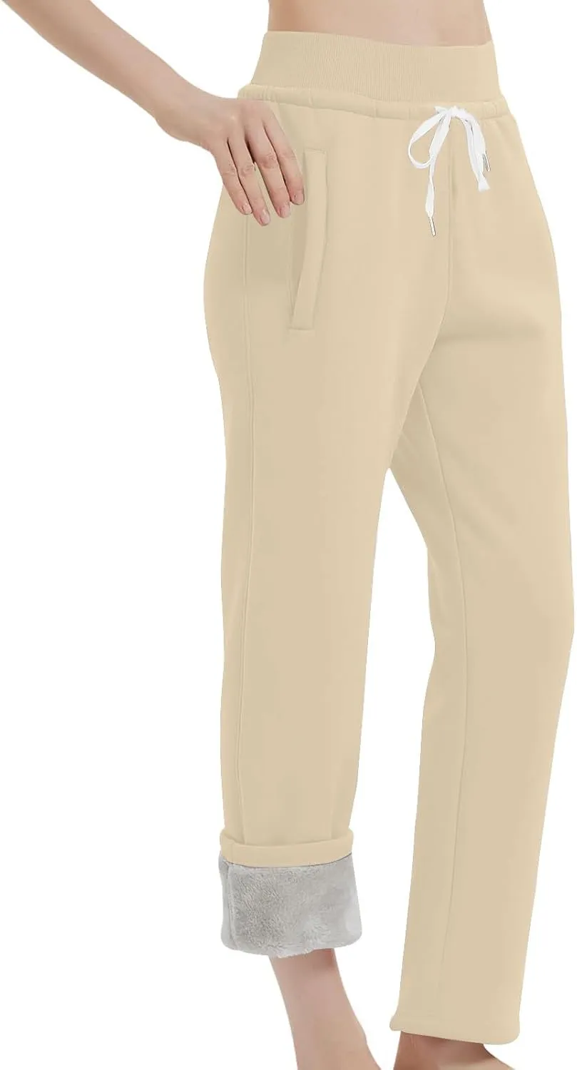 Womens Sherpa Lined Athletic Sweatpants Thermal Winter Warm Jogger Pants Fleece Lined Sweatpants with Pockets