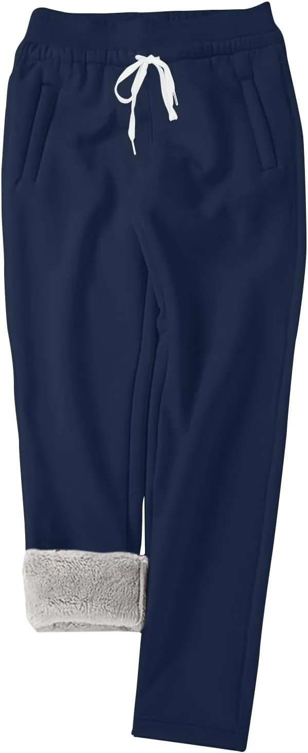 Womens Sherpa Lined Athletic Sweatpants Thermal Winter Warm Jogger Pants Fleece Lined Sweatpants with Pockets