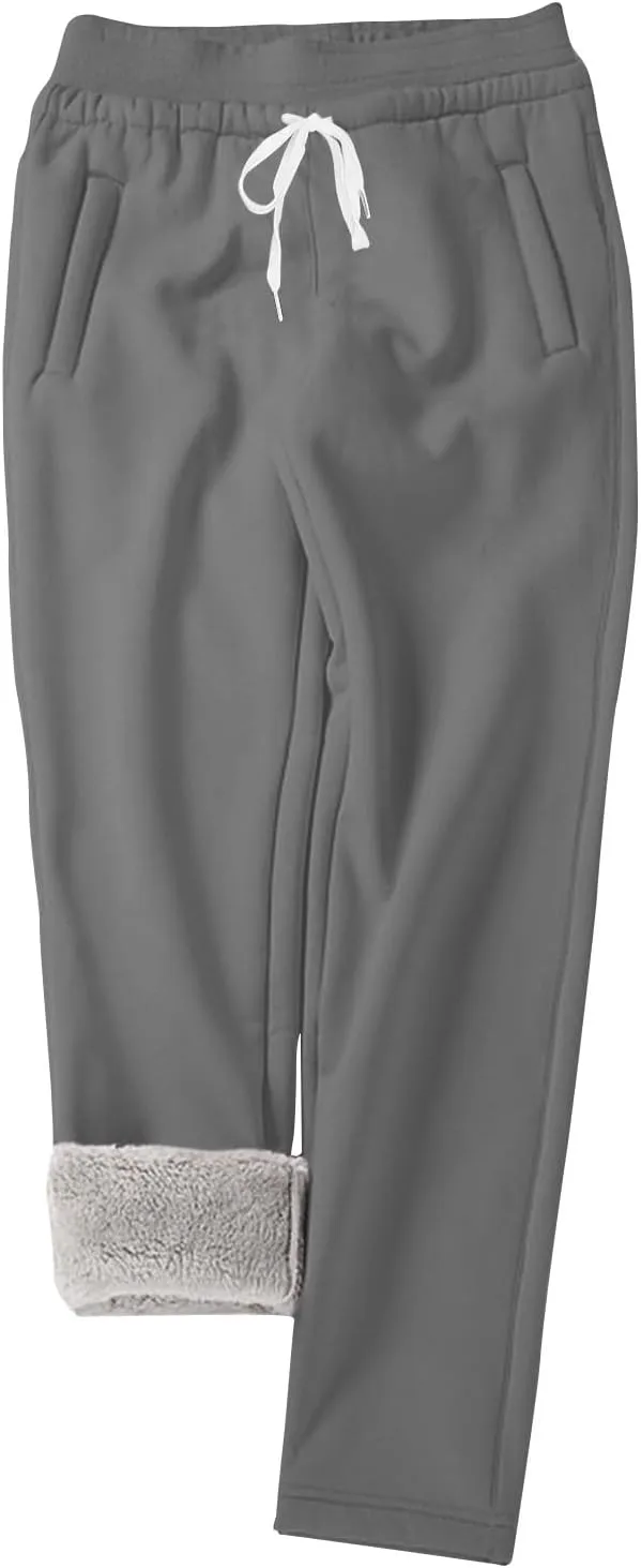 Womens Sherpa Lined Athletic Sweatpants Thermal Winter Warm Jogger Pants Fleece Lined Sweatpants with Pockets