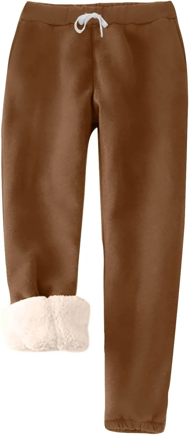Womens Sherpa Lined Athletic Sweatpants with Pockets Winter Warm Fleece Lined Sweatpants Drawstring Jogger Pants