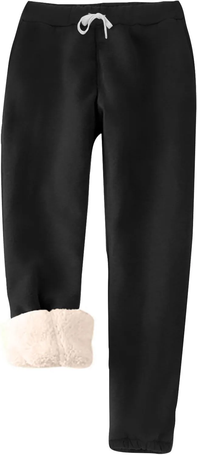 Womens Sherpa Lined Athletic Sweatpants with Pockets Winter Warm Fleece Lined Sweatpants Drawstring Jogger Pants