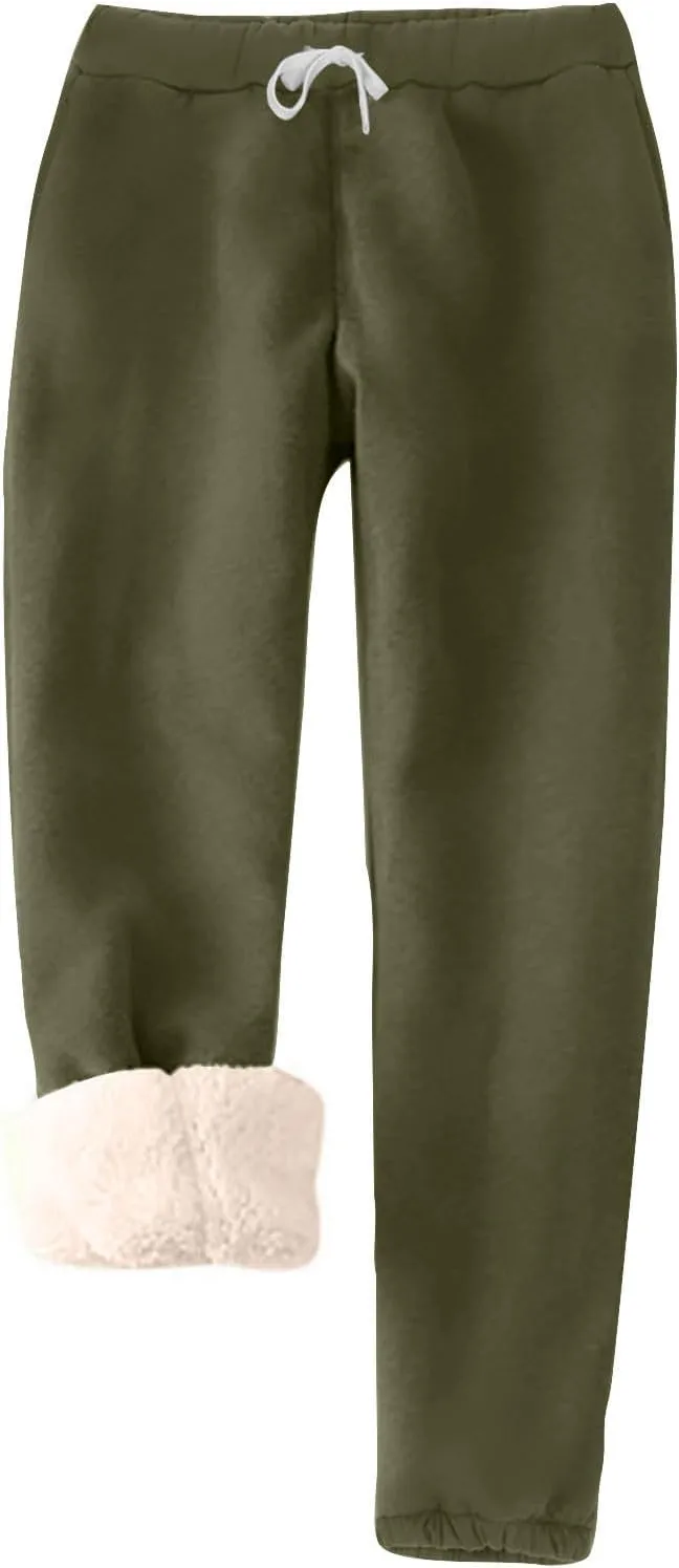 Womens Sherpa Lined Athletic Sweatpants with Pockets Winter Warm Fleece Lined Sweatpants Drawstring Jogger Pants
