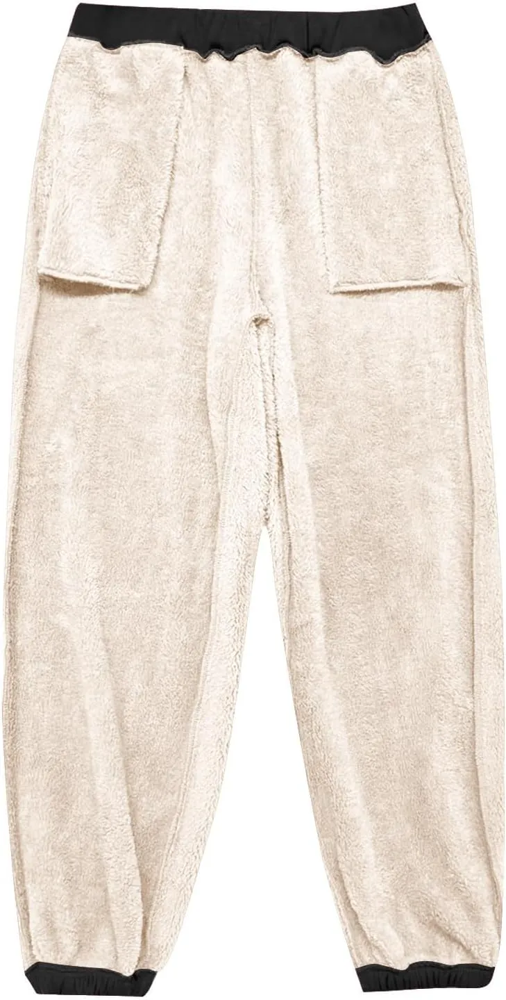 Womens Sherpa Lined Athletic Sweatpants with Pockets Winter Warm Fleece Lined Sweatpants Drawstring Jogger Pants