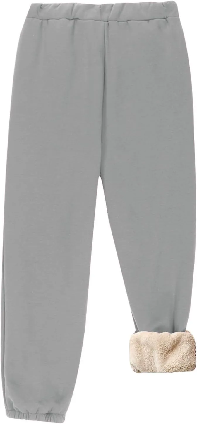 Womens Sherpa Lined Athletic Sweatpants with Pockets Winter Warm Fleece Lined Sweatpants Drawstring Jogger Pants
