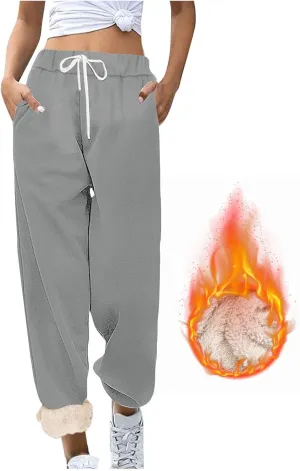 Womens Sherpa Lined Athletic Sweatpants with Pockets Winter Warm Fleece Lined Sweatpants Drawstring Jogger Pants