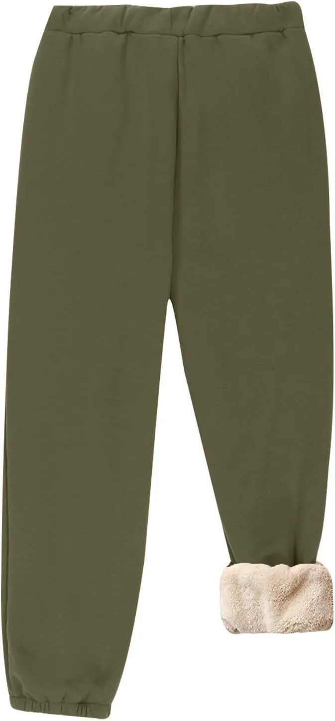 Womens Sherpa Lined Athletic Sweatpants with Pockets Winter Warm Fleece Lined Sweatpants Drawstring Jogger Pants