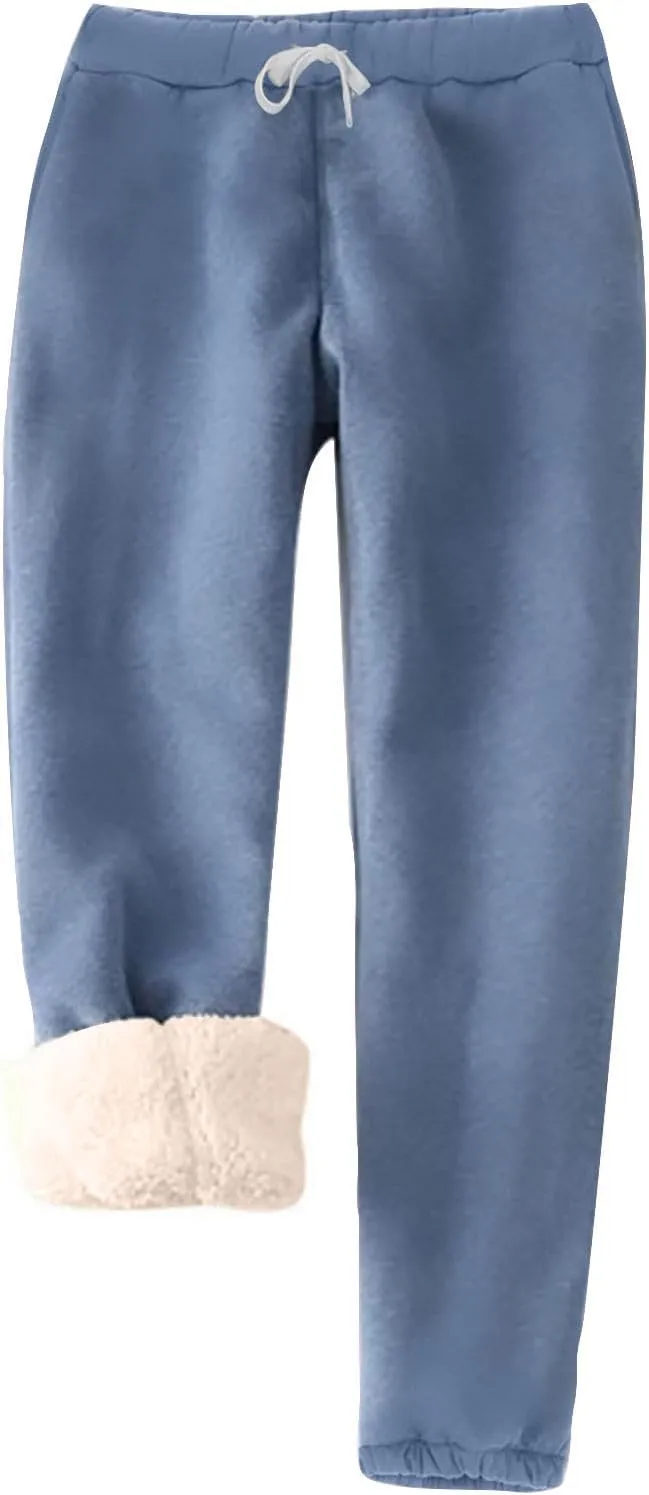 Womens Sherpa Lined Athletic Sweatpants with Pockets Winter Warm Fleece Lined Sweatpants Drawstring Jogger Pants