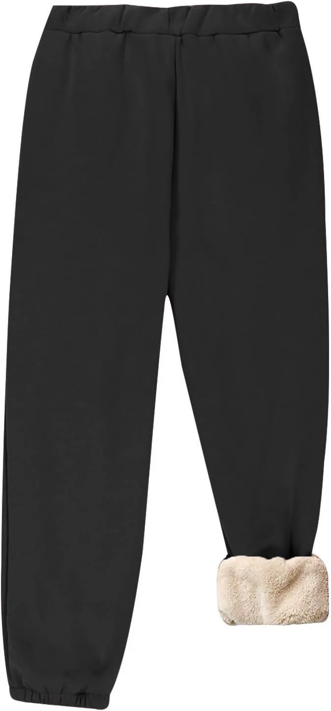 Womens Sherpa Lined Athletic Sweatpants with Pockets Winter Warm Fleece Lined Sweatpants Drawstring Jogger Pants