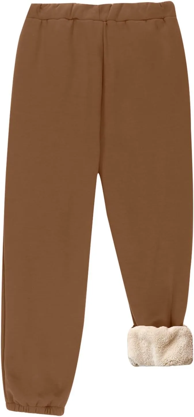 Womens Sherpa Lined Athletic Sweatpants with Pockets Winter Warm Fleece Lined Sweatpants Drawstring Jogger Pants