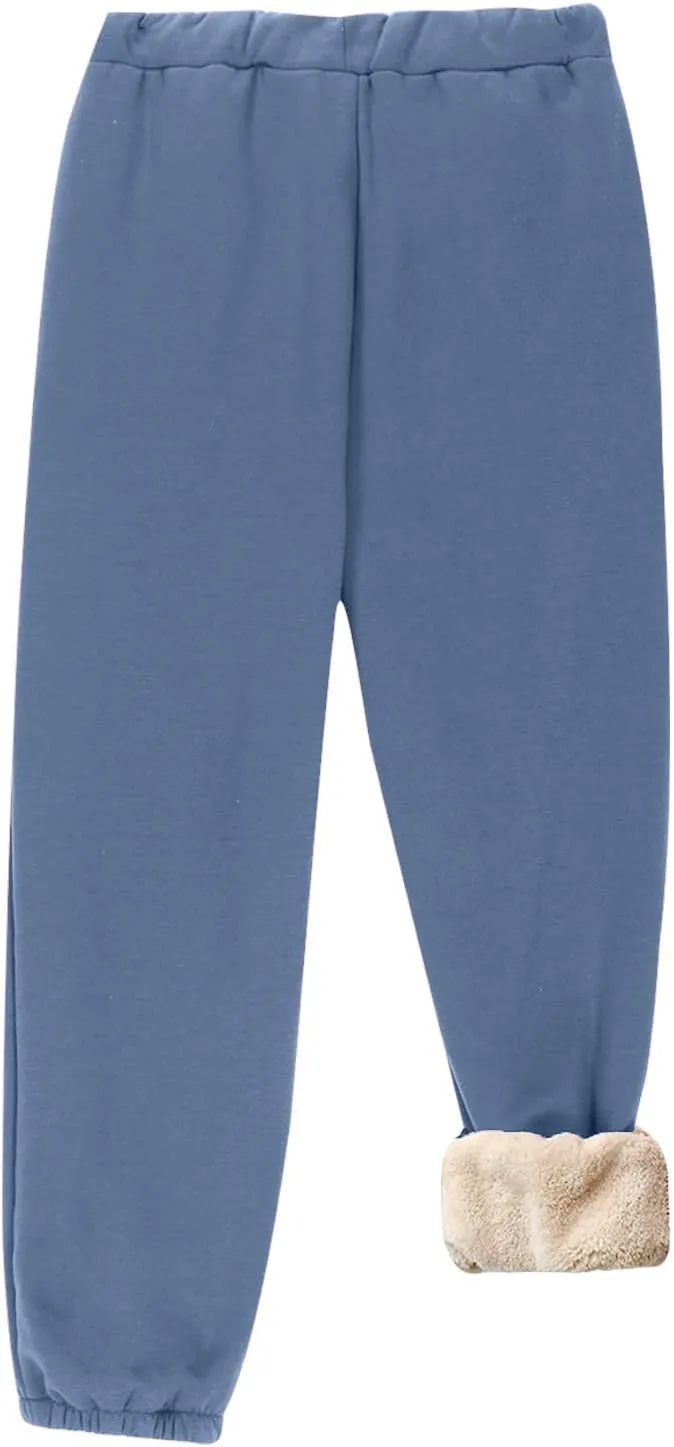 Womens Sherpa Lined Athletic Sweatpants with Pockets Winter Warm Fleece Lined Sweatpants Drawstring Jogger Pants