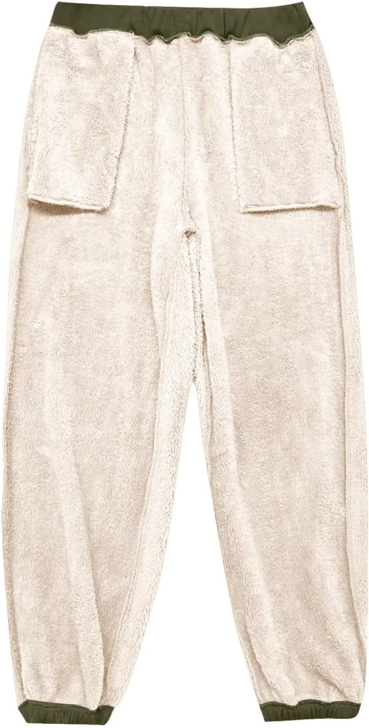 Womens Sherpa Lined Athletic Sweatpants with Pockets Winter Warm Fleece Lined Sweatpants Drawstring Jogger Pants