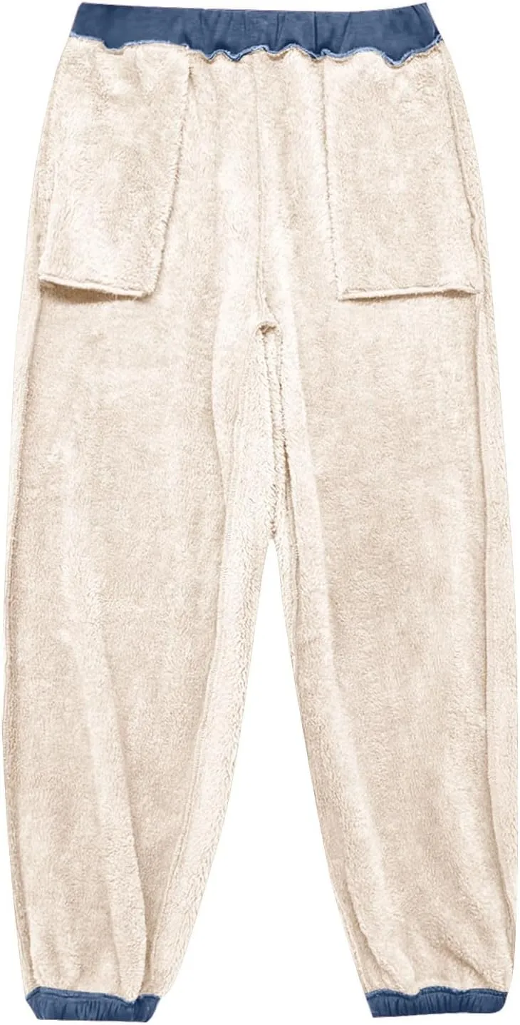 Womens Sherpa Lined Athletic Sweatpants with Pockets Winter Warm Fleece Lined Sweatpants Drawstring Jogger Pants