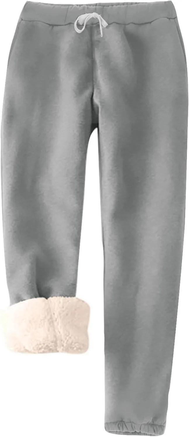Womens Sherpa Lined Athletic Sweatpants with Pockets Winter Warm Fleece Lined Sweatpants Drawstring Jogger Pants