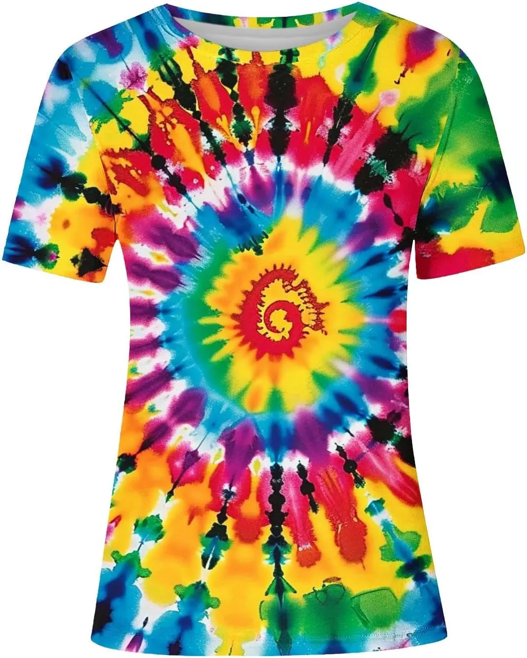 Womens Shirts Dressy Casual Crewneck Tie-Dye Summer Blouse Plus Size Short Sleeve Tee Shirt Loose Fit Print Ops