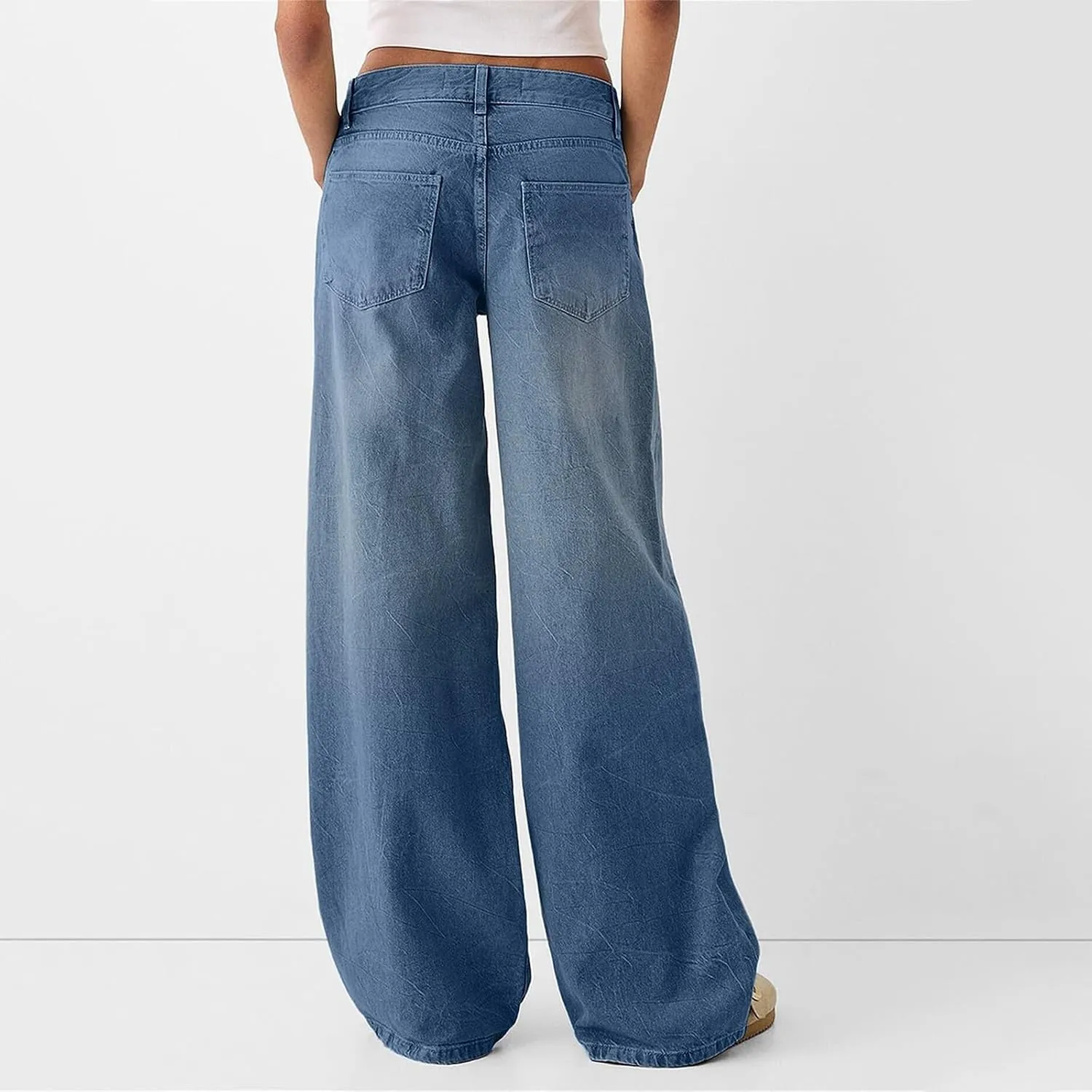 Womens Straight Leg Jeans High Waisted Baggy Jeans Wide Leg Stretchy Trendy Denim Pants with Pockets