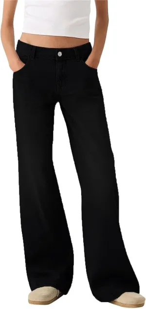 Womens Straight Leg Jeans High Waisted Baggy Jeans Wide Leg Stretchy Trendy Denim Pants with Pockets