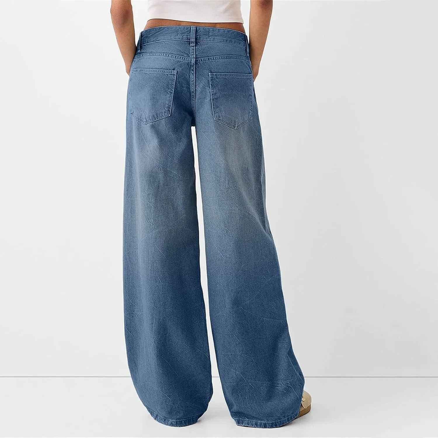 Womens Straight Leg Jeans High Waisted Baggy Jeans Wide Leg Stretchy Trendy Denim Pants with Pockets